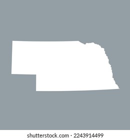 Map of the Nebraska state in white color isolated on grey background. Vector illustration