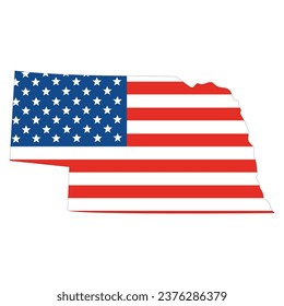 Map of Nebraska with USA flag. USA map