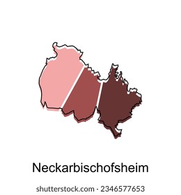 mapa de la plantilla de diseño de vector Neckarbischofsheim, fronteras nacionales y diseño de ilustraciones de ciudades importantes