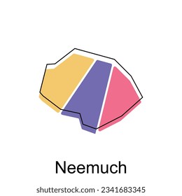 Mapa de la plantilla vectorial internacional del Mapa Mundial de Neemuch con contorno, estilo de esbozo gráfico aislado en fondo blanco