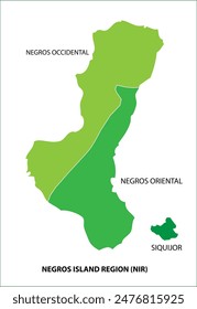 Map of Negros Island Region with borders of Occidental, Oriental and Suquijor 