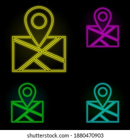 Map neon color set icon. Simple thin line, outline vector of global logistics icons for ui and ux, website or mobile application