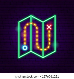 Map Neon Label. Vector Illustration of Vacation Promotion.