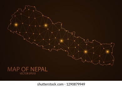 Map of Nepal - Abstract mash line and point scales on dark background. 3D mesh polygonal network connections.Vector illustration eps 10. 