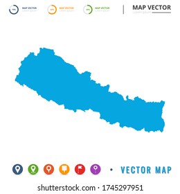 Map of Nepal blue and set pin icon.