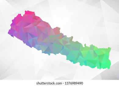 Map of Nepal. Colorful Geometric Rumpled Triangular , Polygonal Design For Your . Vector illustration eps 10.