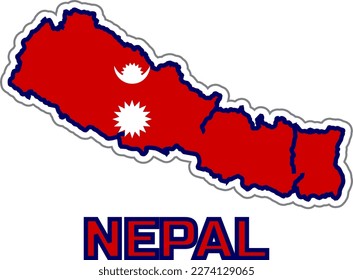  Map of the NEPAL country in the colors of the NEPAL state flag.  With the caption of the  name of the country "NEPAL".