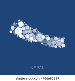 map of nepal filled with mosaic of hexagons of different sizes and degrees of transparency