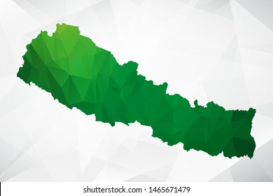 Map of Nepal - Green Geometric Rumpled Triangular , Polygonal Design For Your . Vector illustration eps 10
