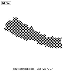 A map of Nepal illustrating the country’s outline and geographic details, emphasizing borders and shape.