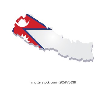 map of Nepal with the image of the national flag