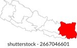 Map of Nepal with Koshi Province highlighted. A detailed vector for geographic, administrative, and regional analysis. Perfect for educational and travel content.

