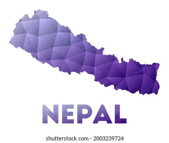 Map of Nepal. Low poly illustration of the country. Purple geometric design. Polygonal vector illustration.