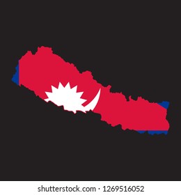 Map of Nepal with an official flag. Illustration on black background