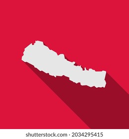 Map of Nepal on red Background with long shadow