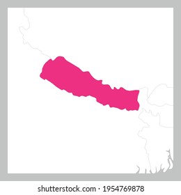 Mapa de Nepal rosa resaltado con los países vecinos