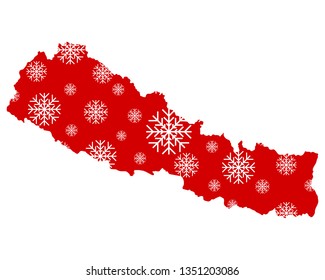 Map of Nepal with snowflakes