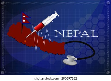 Map of Nepal with Stethoscope and syringe.