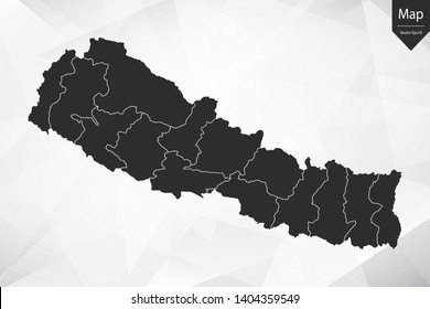 Map of Nepal , Vector illustration eps 10 on White Polygon Background.