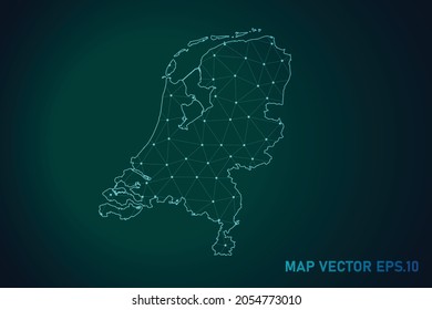 Map of netherlands - Abstract mash line and point scales on dark gradient background. Wire Frame 3D mesh polygonal network line, design sphere, dot and structure. Vector illustration eps 10.