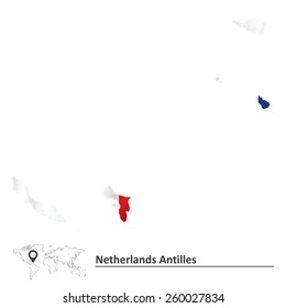 Map of Netherlands Antilles with flag - vector illustration
