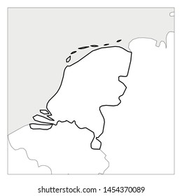 Map of Netherlands black thick outline highlighted with neighbor countries.