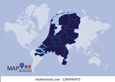 Map of Netherlands - Blue Geometric Rumpled Triangular , Polygonal Design For Your . High detailed vector map - netherlands. Vector illustration eps 10. - Vector