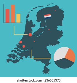 Map of Netherlands country info-graphic chart for presentation