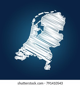 Map of Netherlands, Drawing map on blackboard of Netherlands. drawn on chalkboard with scribbled map of Netherlands can be use for education. vector illustration.