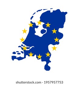 Map of Netherlands with European Union flag isolated on white background.