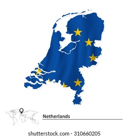 Map of Netherlands with European Union flag - vector illustration