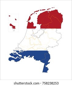Map Of Netherlands With Flag Isolated On White Background.