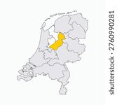 Map of Netherlands with Flevoland Province Highlighted
