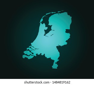 Map of Netherlands green vector isolated on dark background. High detailed green vector map, Netherlands symbol for your web site design map - Vector illustration eps 10. 