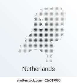 Map of Netherlands, halftone abstract background. The black dots on a gray background. Pixel vector illustration