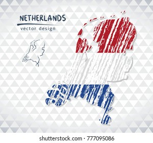 Map of Netherlands with hand drawn sketch map inside. Vector illustration
