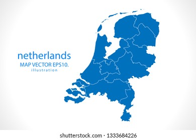 Map of netherlands - High detailed blue map on white background. Abstract design vector illustration