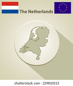 Map of the Netherlands  Including: flag of Netherlands  And European Union.