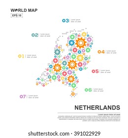 Map Of Netherlands Infographic design template with gear chain