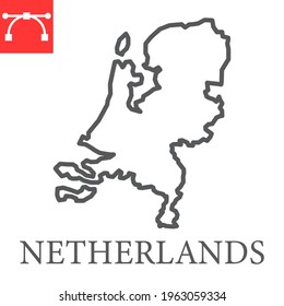 Map of Netherlands line icon, country and Netherland, Netherlands map vector icon, vector graphics, editable stroke outline sign, eps 10