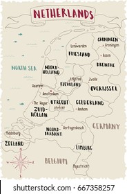 Map of Netherlands. Line illustration.