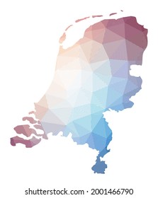 Karte der Niederlande. Low-Poly-Illustration des Landes. Geometrisches Design mit Streifen. Technologie, Internet, Netzkonzept. Vektorgrafik.