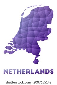 Map of Netherlands. Low poly illustration of the country. Purple geometric design. Polygonal vector illustration.