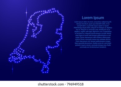 Map Netherlands from luminous blue star space points on the contour for banner, poster, greeting card, of vector illustration.