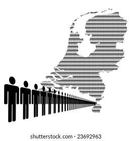 Map of Netherlands made of people with line of men