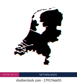 Map of Netherlands in multicolor style on the border vector design template