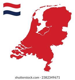 Map of Netherlands with Netherlands national flag 