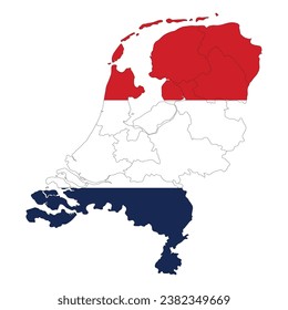 Map of Netherlands with Netherlands national flag in administrative regions