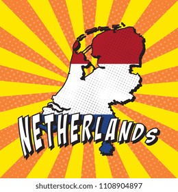 map of netherlands with national flag in pop art style