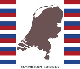 Map of the Netherlands on background with flag